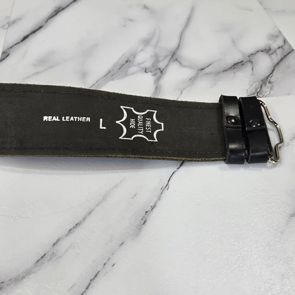 Celtic Knot Embossed Leather Belt Mens Large Black Silver Buckle Western